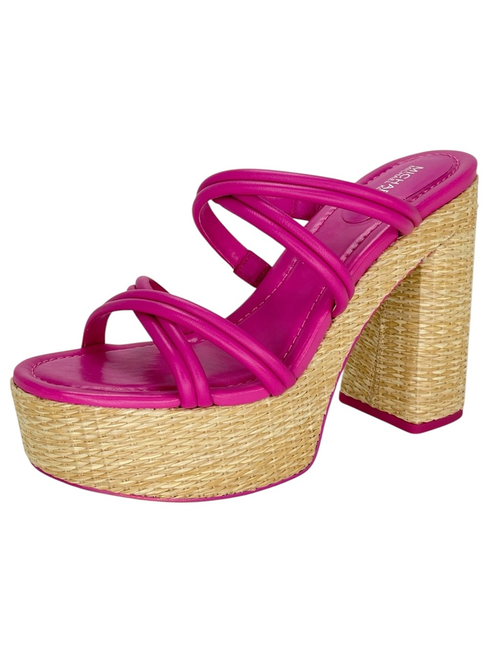 Michael Kors Corrine Pink Leather Raffia Womens Platform Sandals Size 7.5M - Picture 2 of 12